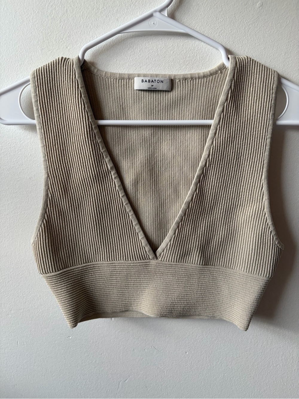Babaton Neutral Ribbed V-Neck Crop Tank